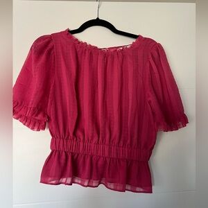 Pink short sleeve Ann Taylor Loft blouse with ruffle sleeves